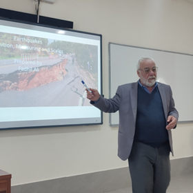 Petroleum and Mining Engineering, TIU, internal seminar, earthquakes, seismic activity, tectonic plate boundaries, Richter Scale, Mercalli Intensity Scale, seismographs, Prof. Dr. Fadhil Ali, engineering education.